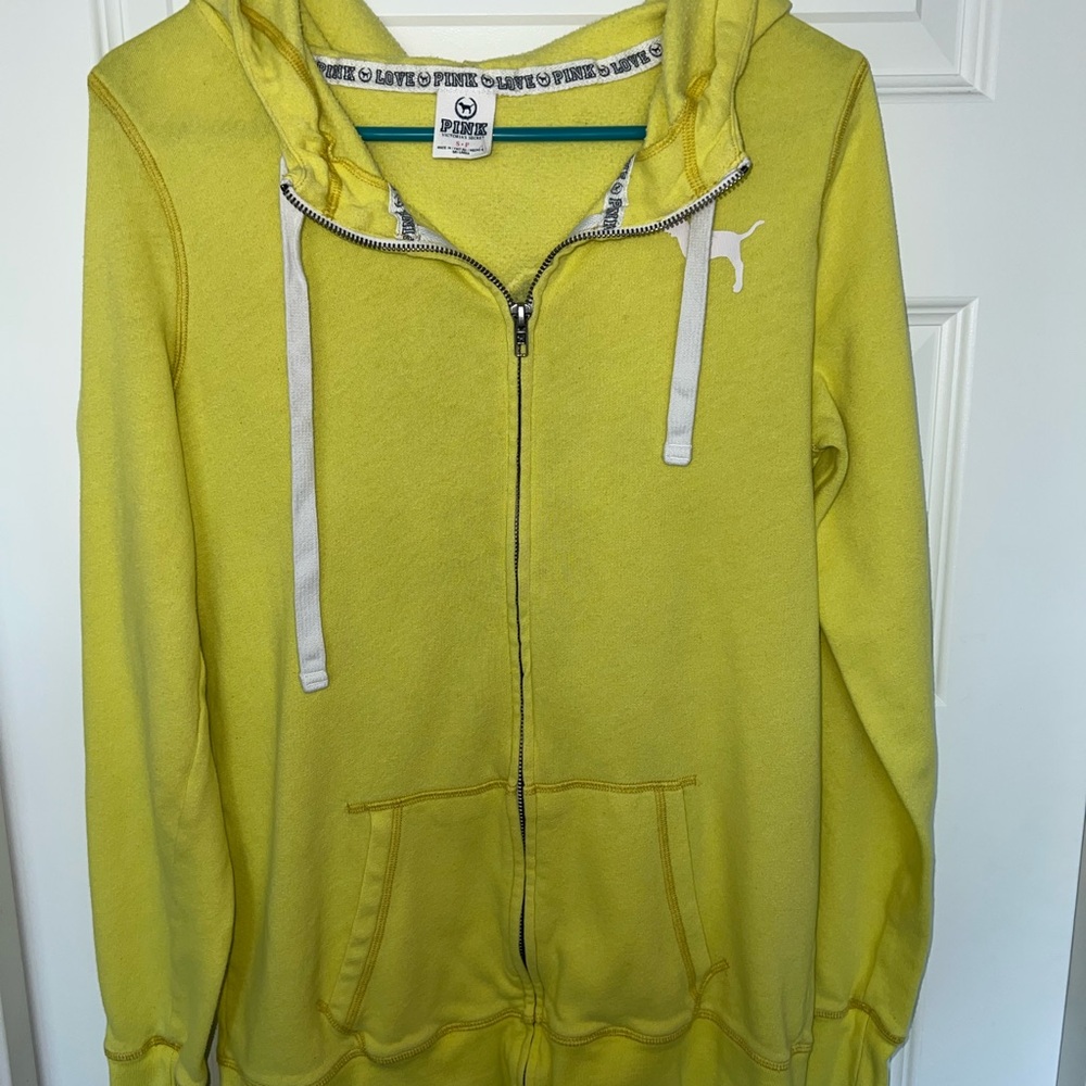 PINK Victoria's Secret Yellow Zip-Up Jacket Boyfriend Style/ Longer fit